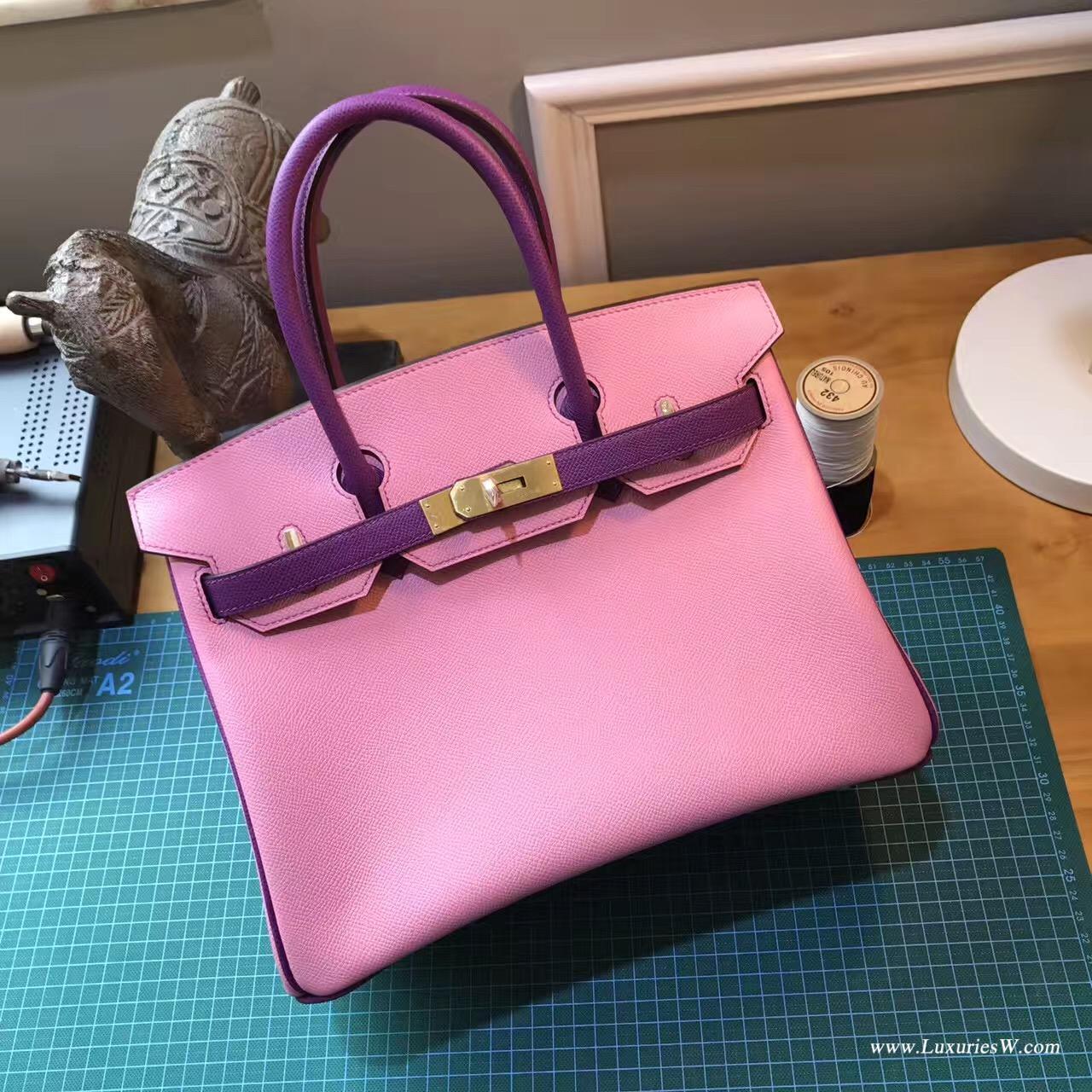 Hermes Birkin 30 Epsom Pink 5P櫻花粉配P9 Anemone 海葵紫