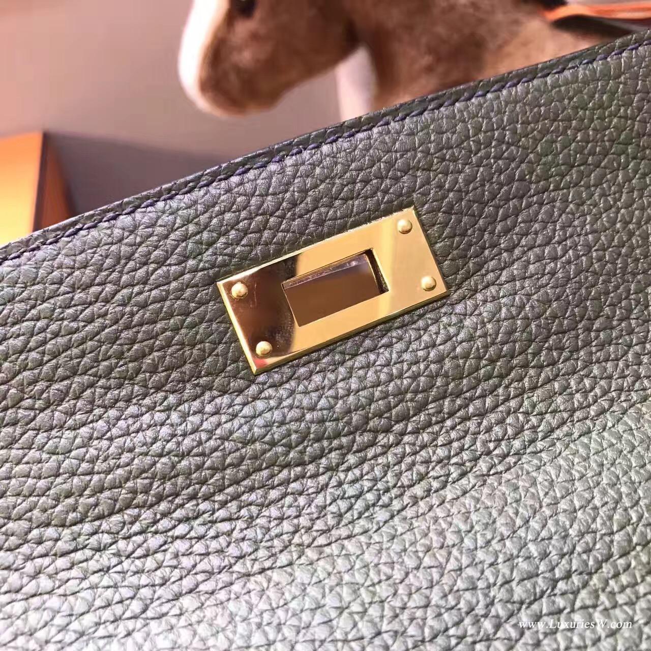 愛馬仕純手縫Hermes Kelly 28 togo V6 Canopee 叢林綠 軍綠色金扣