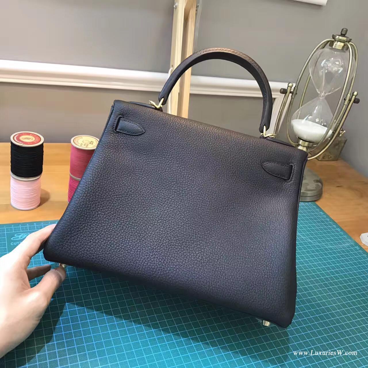 愛馬仕Hermes Kelly 28 togo 內縫黑色 經典顏色之壹 金扣金屬五金