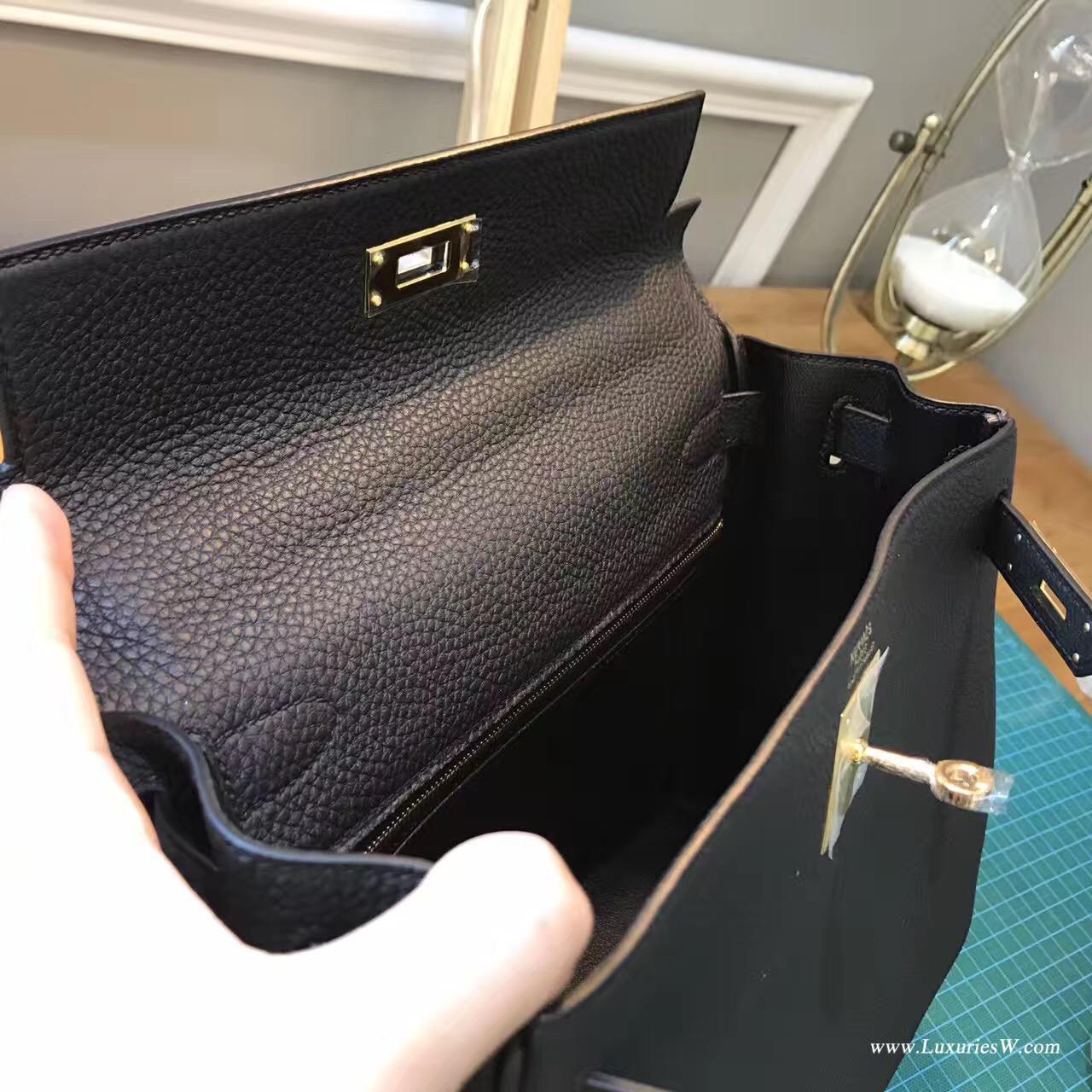 愛馬仕Hermes Kelly 28 togo 內縫黑色 經典顏色之壹 金扣金屬五金