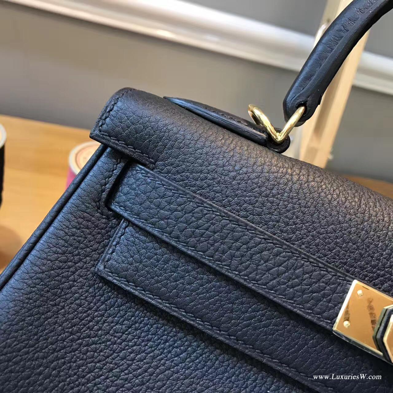 愛馬仕Hermes Kelly 28 togo 內縫黑色 經典顏色之壹 金扣金屬五金