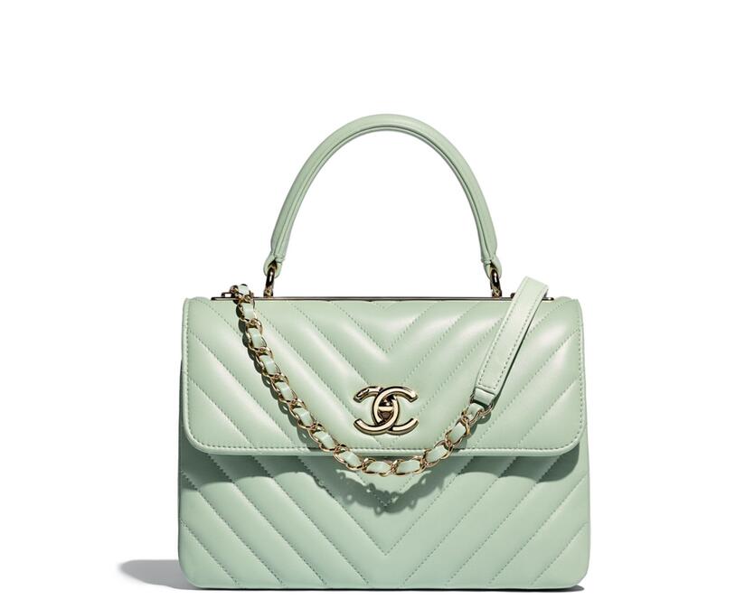 chanel 2018早春度假系列 當季新款 綠色羊皮 小號口蓋包配以手柄