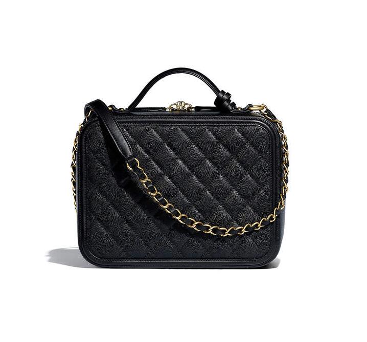 Chanel 2018春夏系列黑色 顆粒壓花小牛皮化妝包 Vanity case Bag