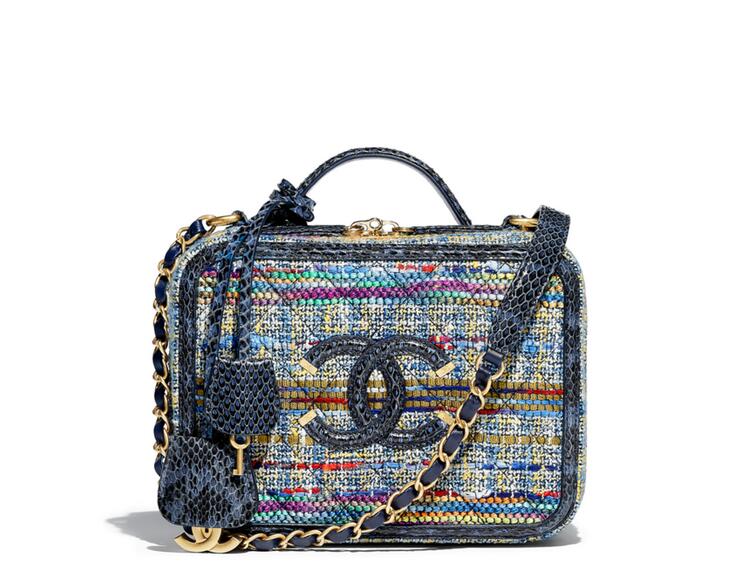 Chanel 2018春夏系列斜紋軟呢拼錦蛇皮 羊皮 牛皮化妝包 Vanity case Bag