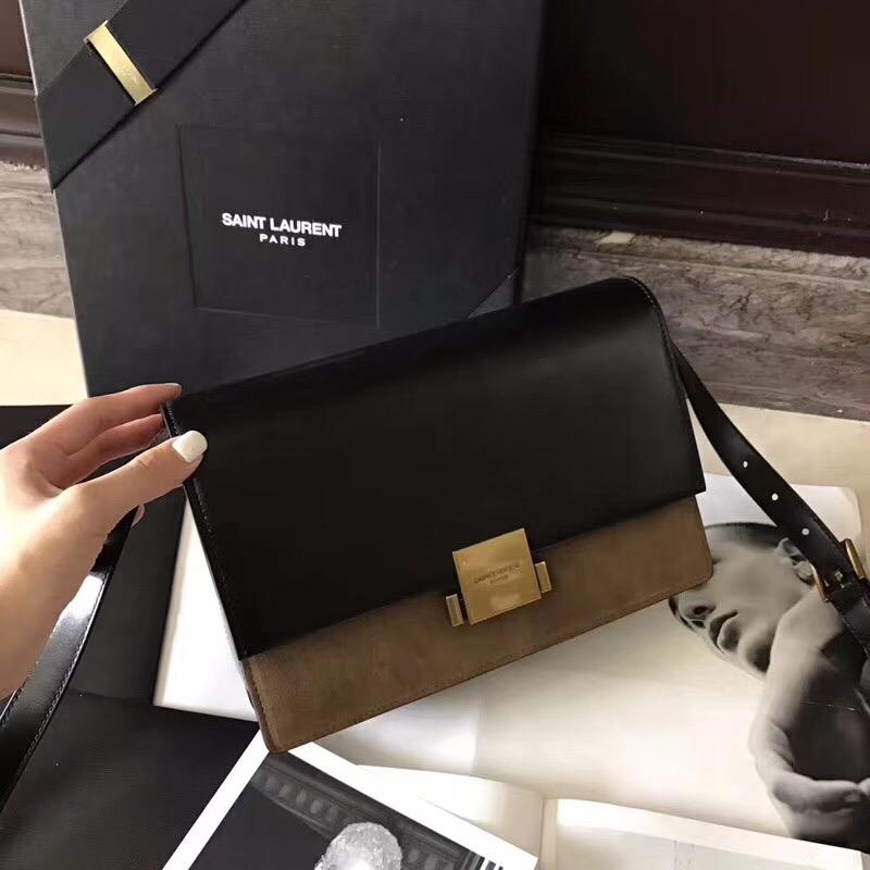 YSL BELLECHASSE SAINT LAURENT bag in black leather and taupe suede