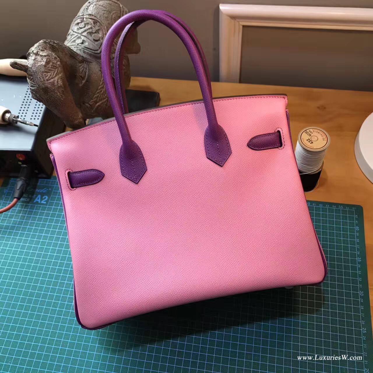 Hermes Birkin 30 Epsom Pink 5P櫻花粉配P9 Anemone 海葵紫