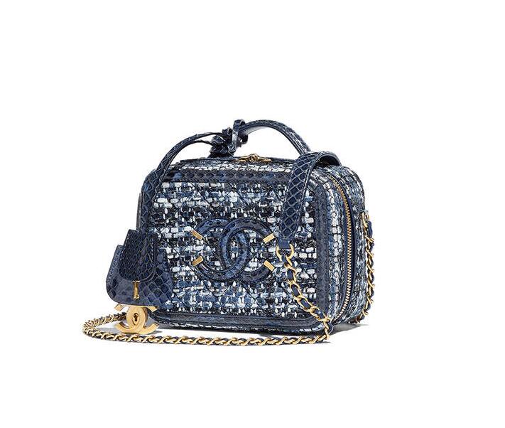 Chanel 2018春夏系列斜紋軟呢拼錦蛇皮 羊皮 牛皮化妝包 Vanity case Bag