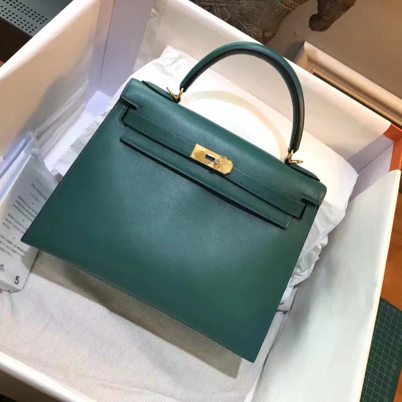 愛馬仕凱莉包Hermes Kelly 28 Evercolor Z6 Malachite 孔雀綠金扣 優雅的顏色