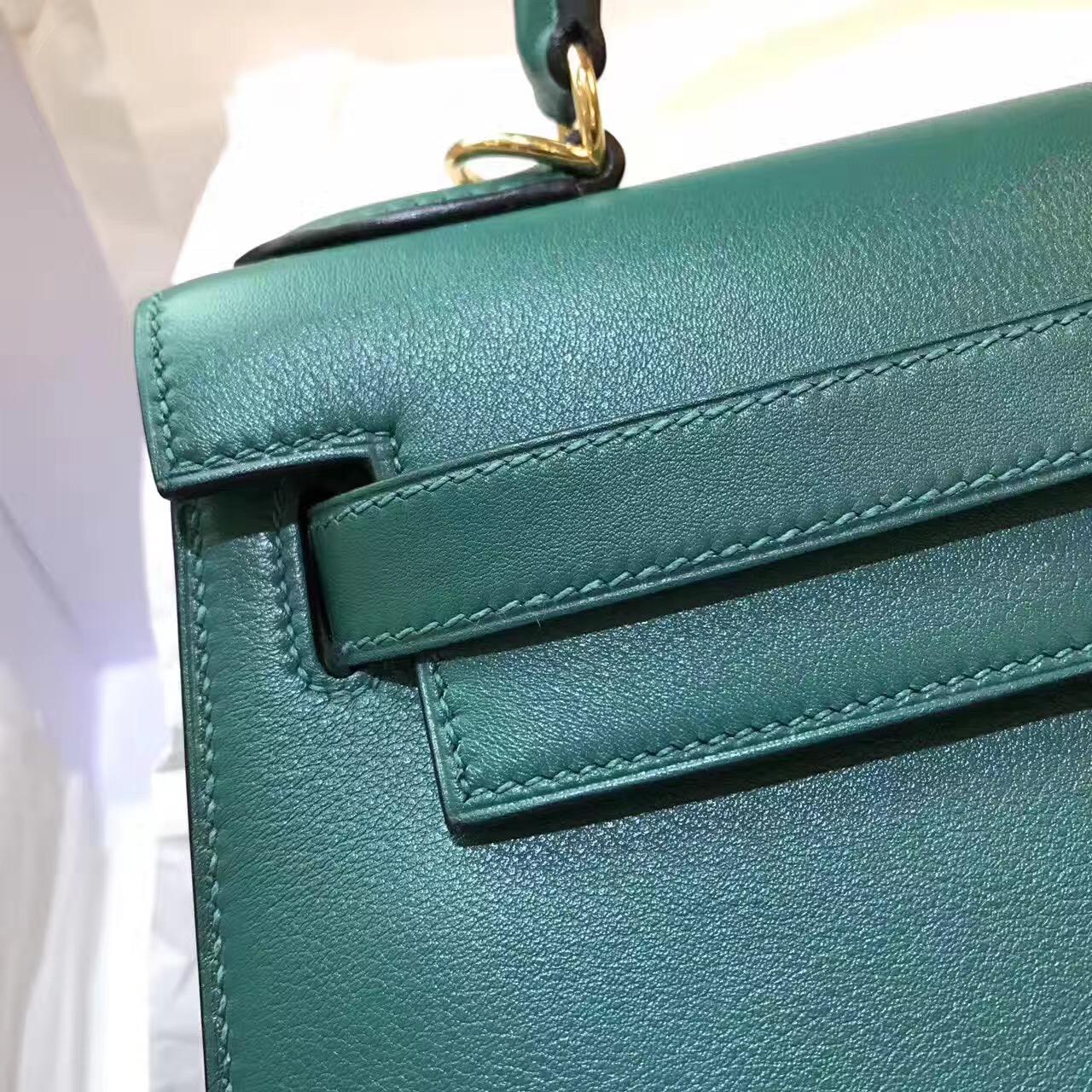 愛馬仕凱莉包Hermes Kelly 28 Evercolor Z6 Malachite 孔雀綠金扣 優雅的顏色