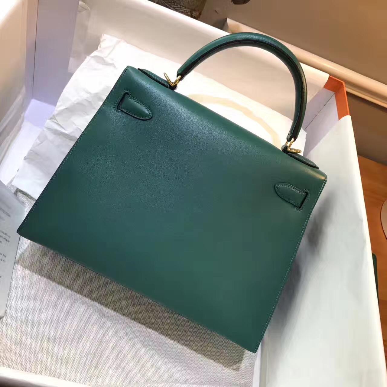 愛馬仕凱莉包Hermes Kelly 28 Evercolor Z6 Malachite 孔雀綠金扣 優雅的顏色