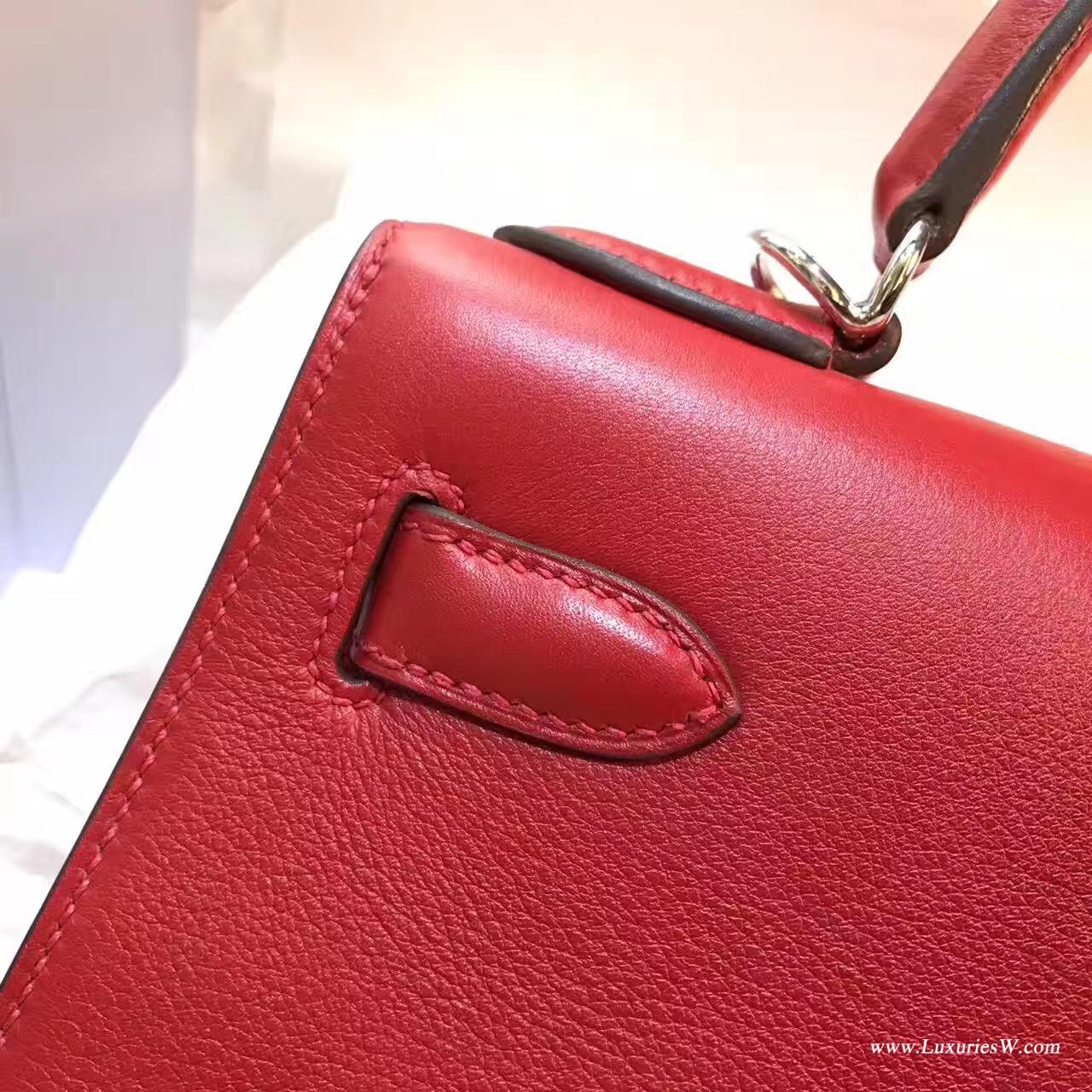 愛馬仕凱莉包Hermes Kelly 28 Evercolor Q5 Rouge Cossacks 中國紅外縫人氣顏色