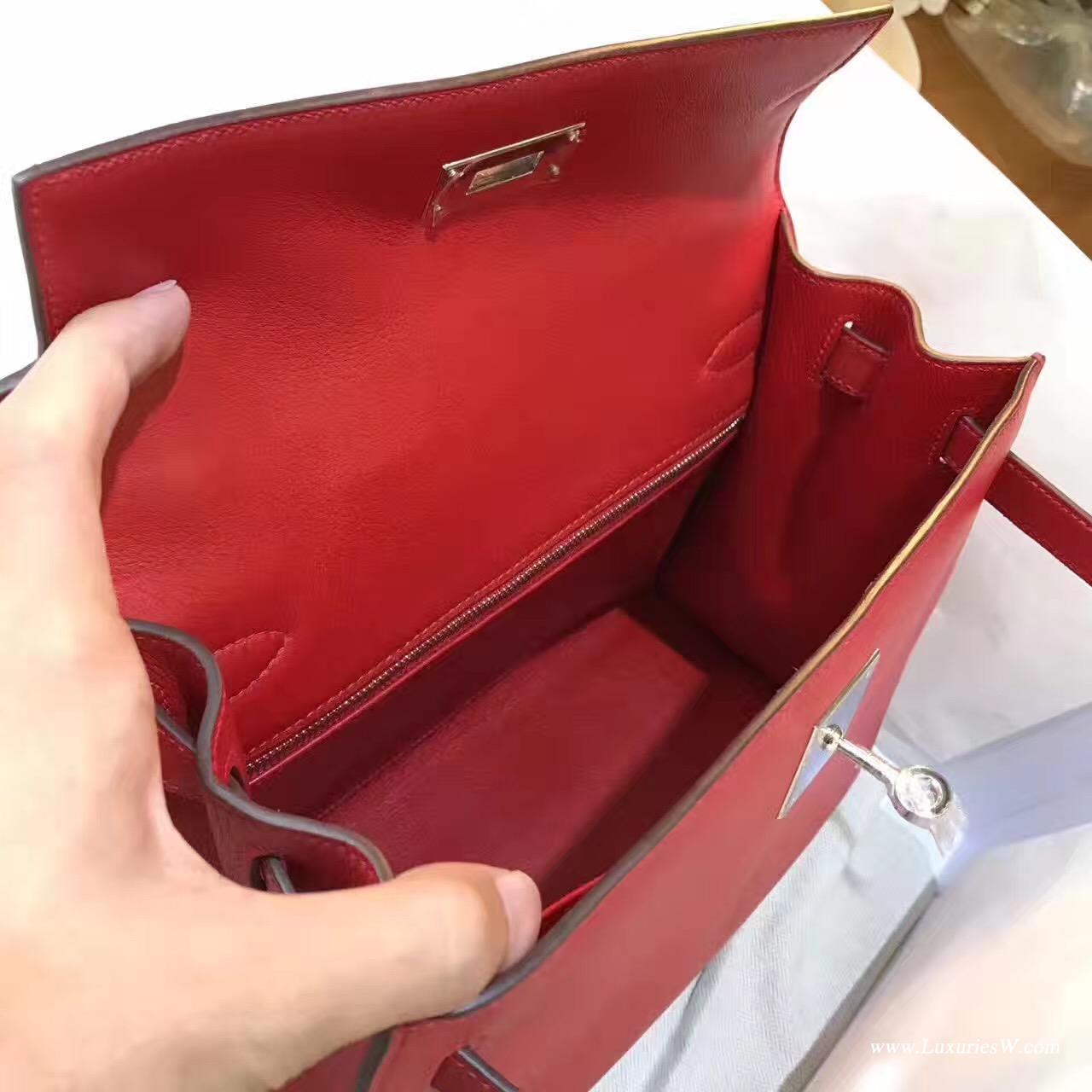 愛馬仕凱莉包Hermes Kelly 28 Evercolor Q5 Rouge Cossacks 中國紅外縫人氣顏色