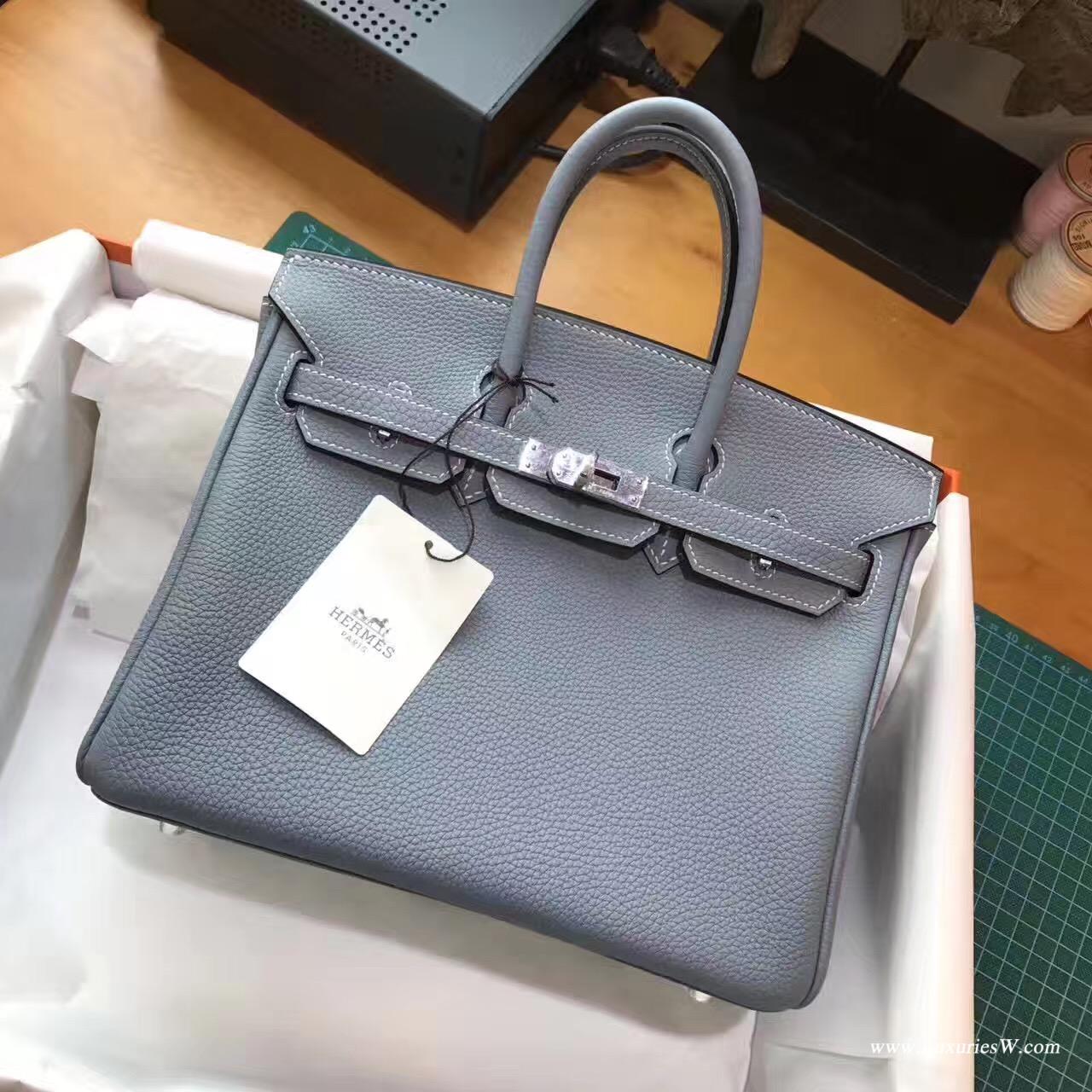 愛馬仕Hermes Birkin 25 togo J7 Blue Lin亞麻藍色 銀色金屬扣