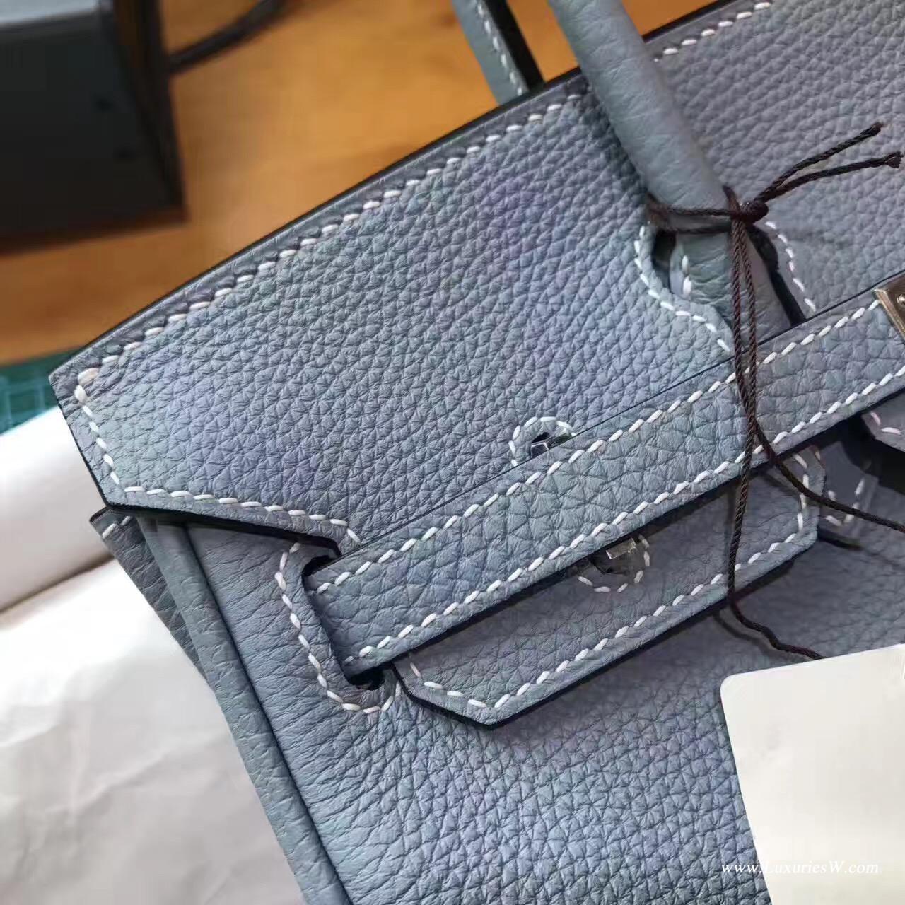 Hermes Birkin 25 Bag j7 Blue Lin Clemence