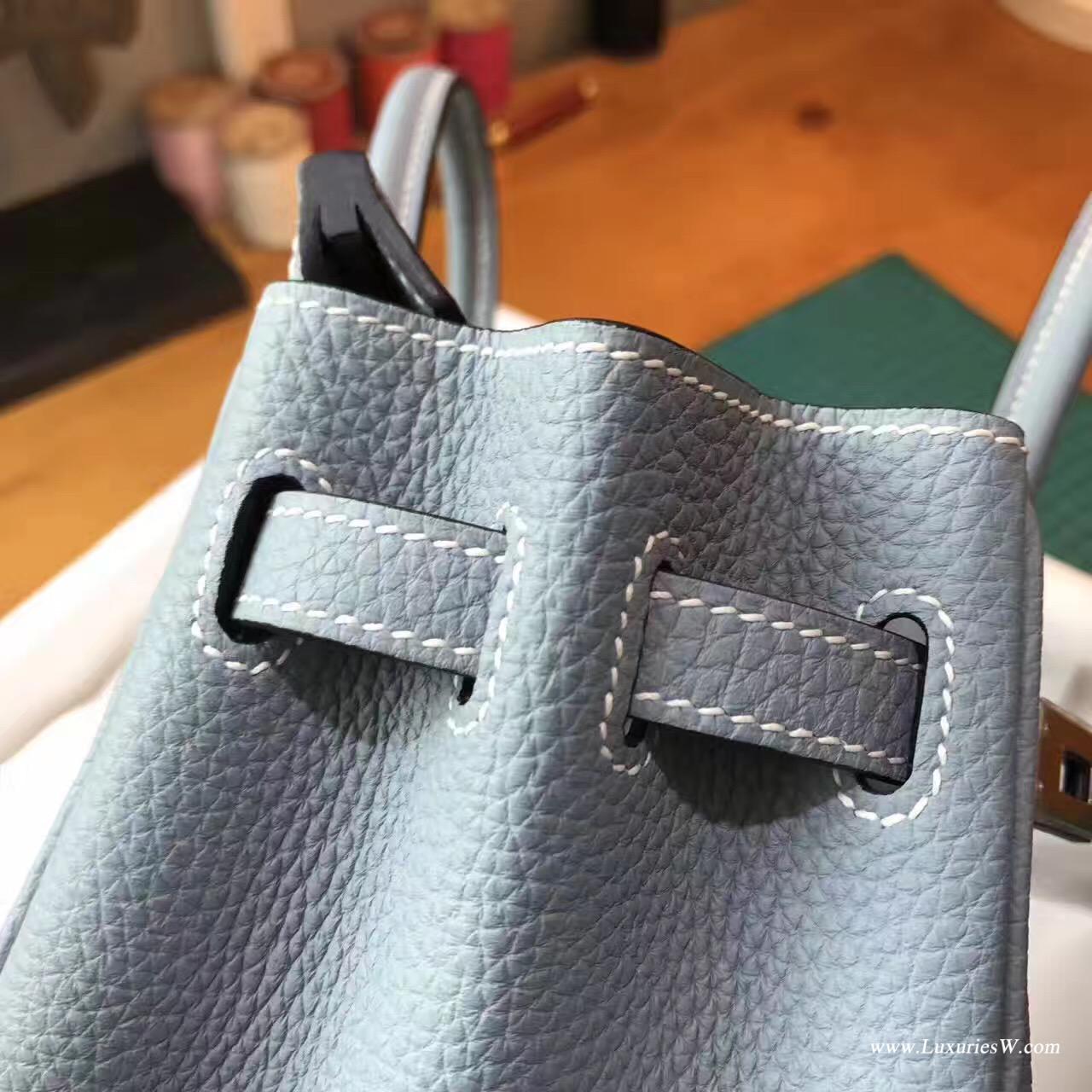 愛馬仕Hermes Birkin 25 togo J7 Blue Lin亞麻藍色 銀色金屬扣