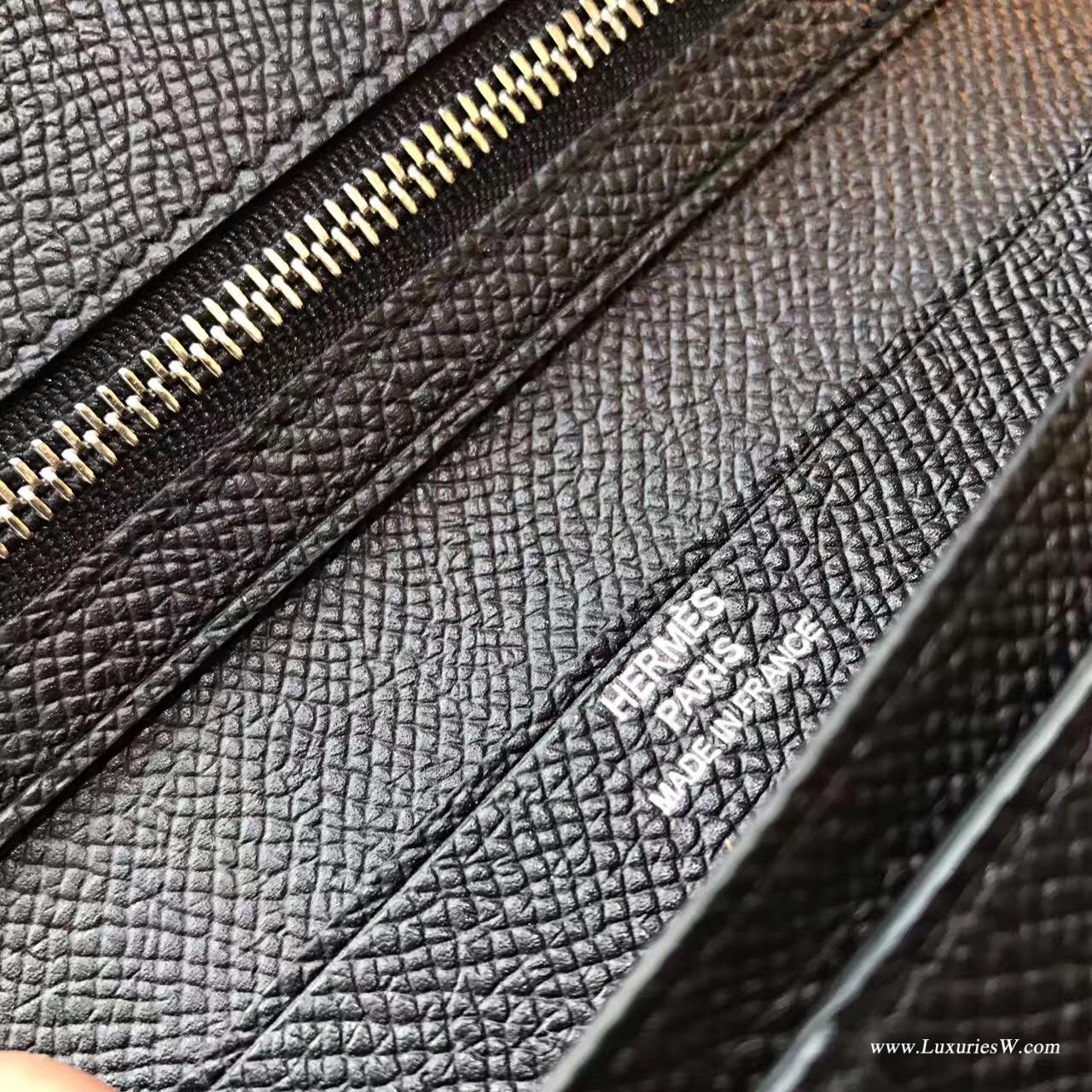 香港九龍城區紅磡 愛馬仕長款錢包 Hermes Bearn wallet Epsom CK89 Nior 黑色银扣