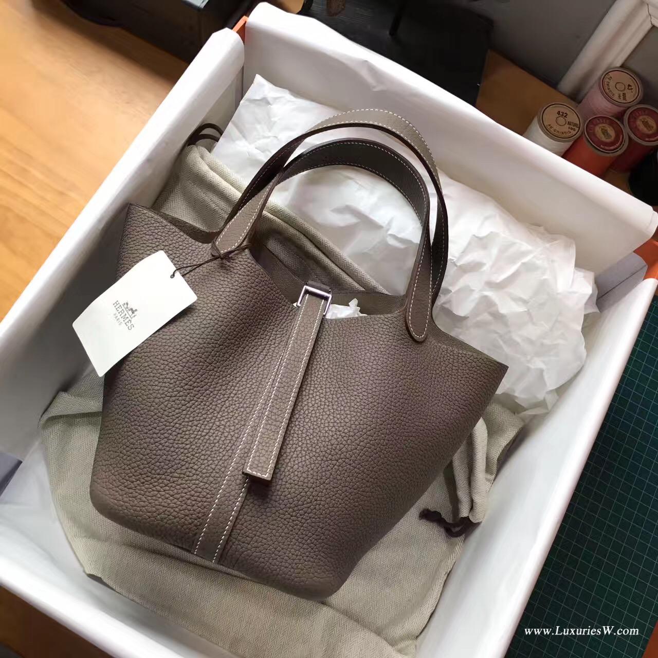 愛馬仕Hermes Picotin Lock 18cm 菜篮子大象灰CK 18 Etoupe 经典百搭