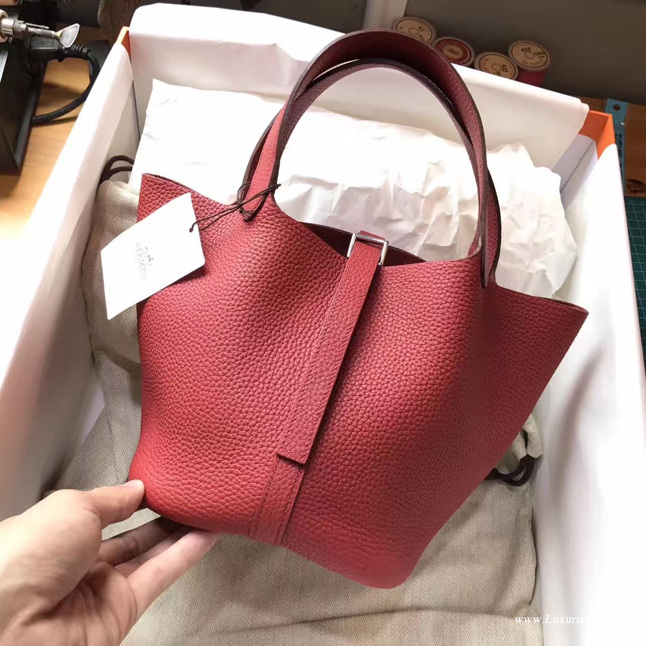 愛馬仕Hermes 鎖頭包Picotin Lock 18cm 菜篮子 宝石红色