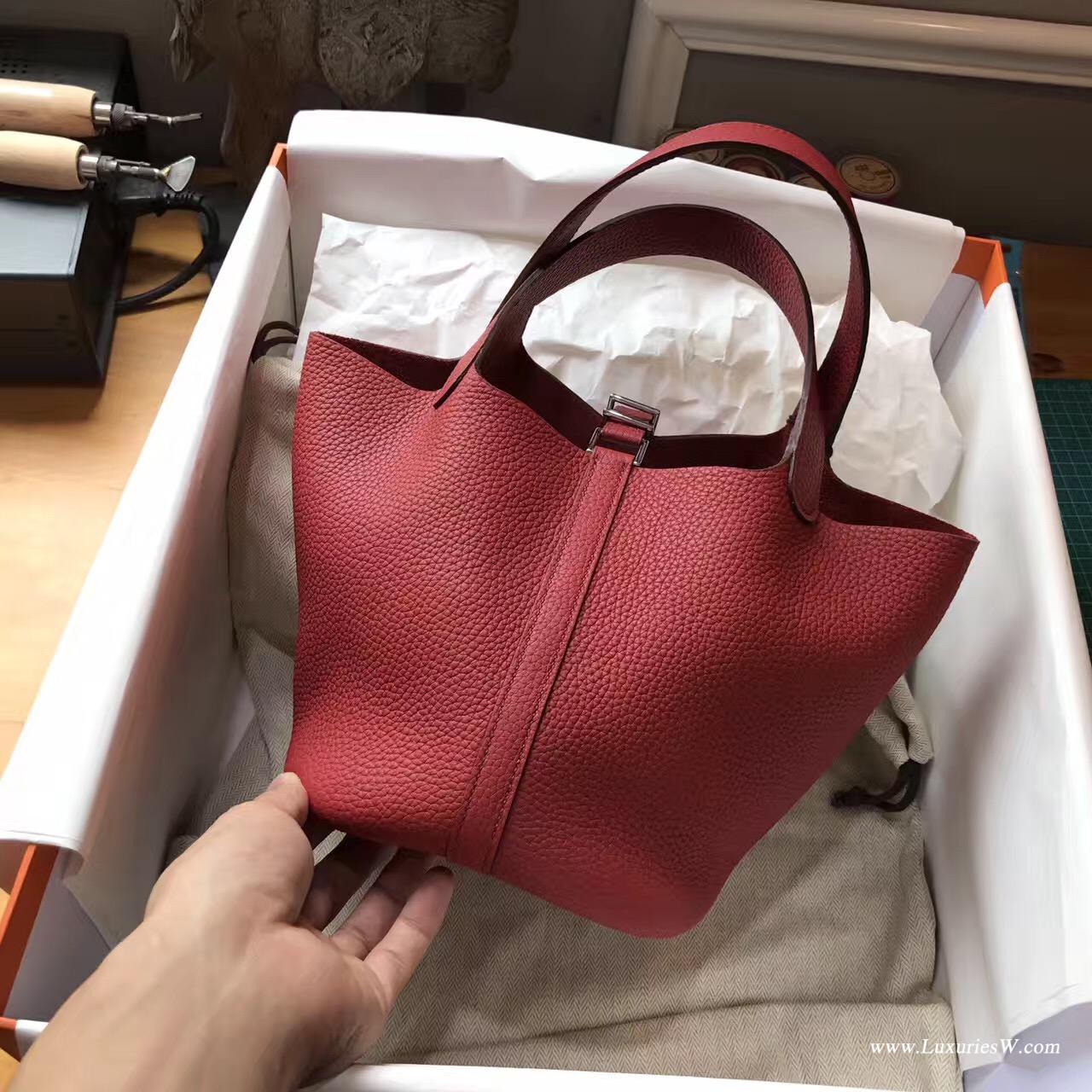 愛馬仕Hermes 鎖頭包Picotin Lock 18cm 菜篮子 宝石红色