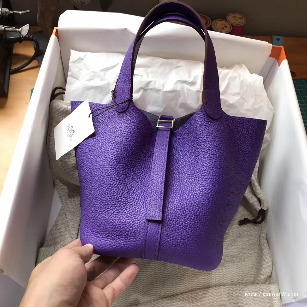 愛馬仕Hermes 鎖頭包 Picotin Lock 18cm 菜篮子 9W Crocus 梦幻紫色