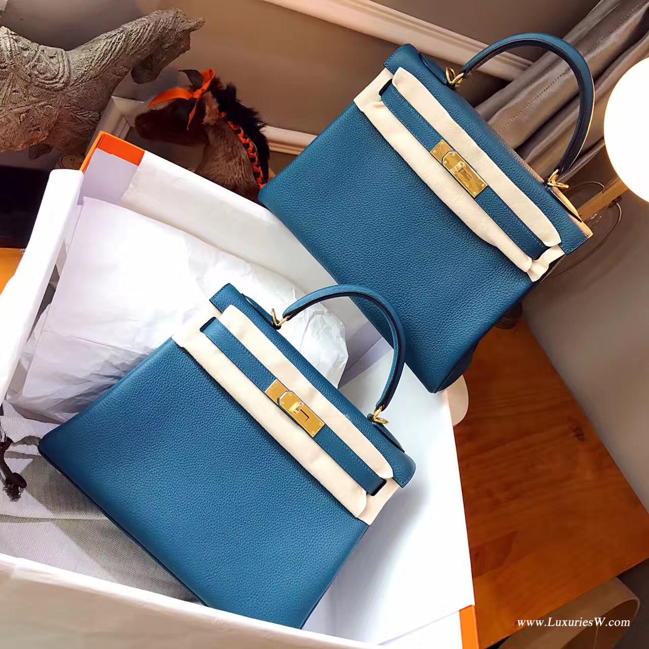 愛馬仕Hermes Kelly 28 togo 1P Colvert鴨子藍 藍色中帶綠的顏色