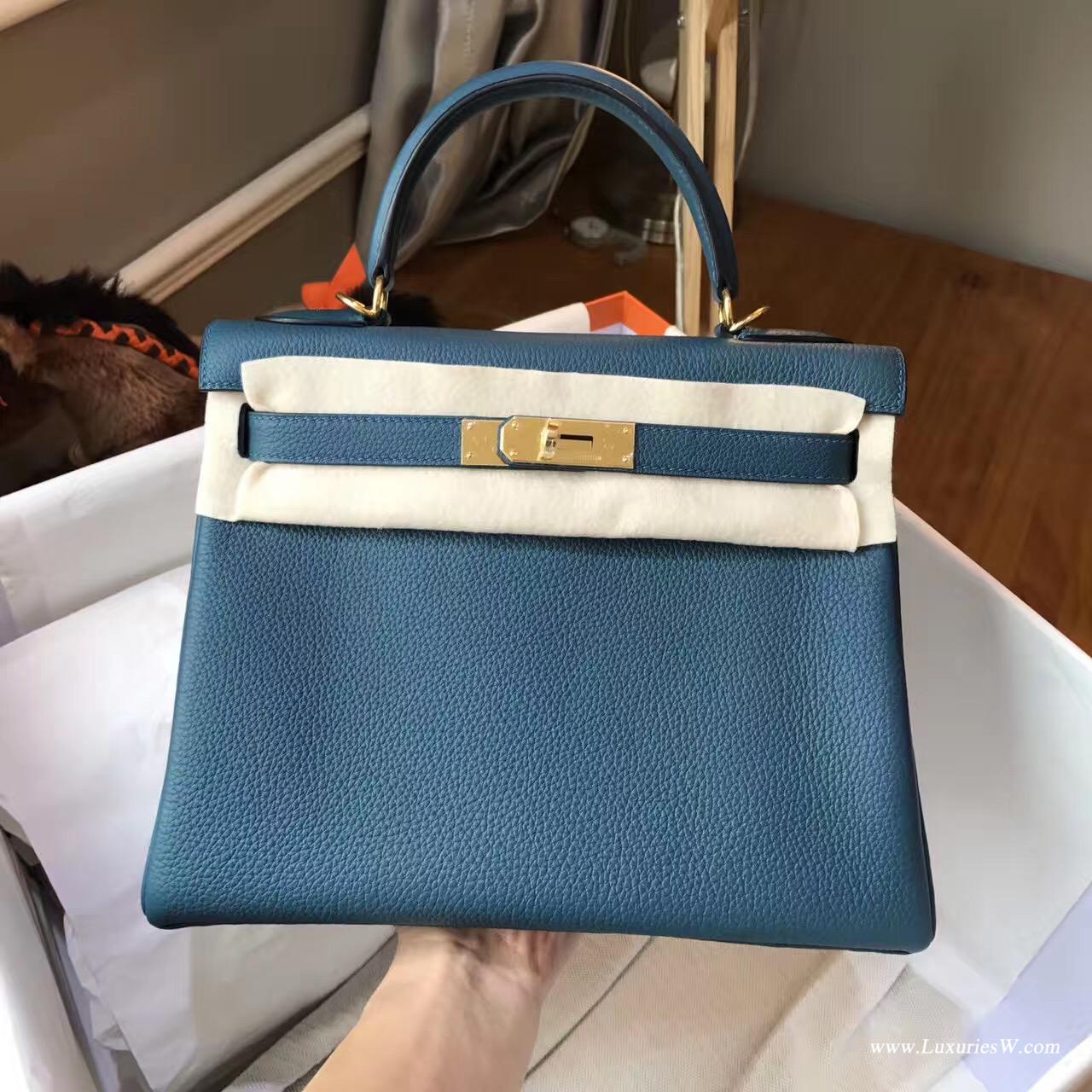 愛馬仕Hermes Kelly 28 togo 1P Colvert鴨子藍 藍色中帶綠的顏色