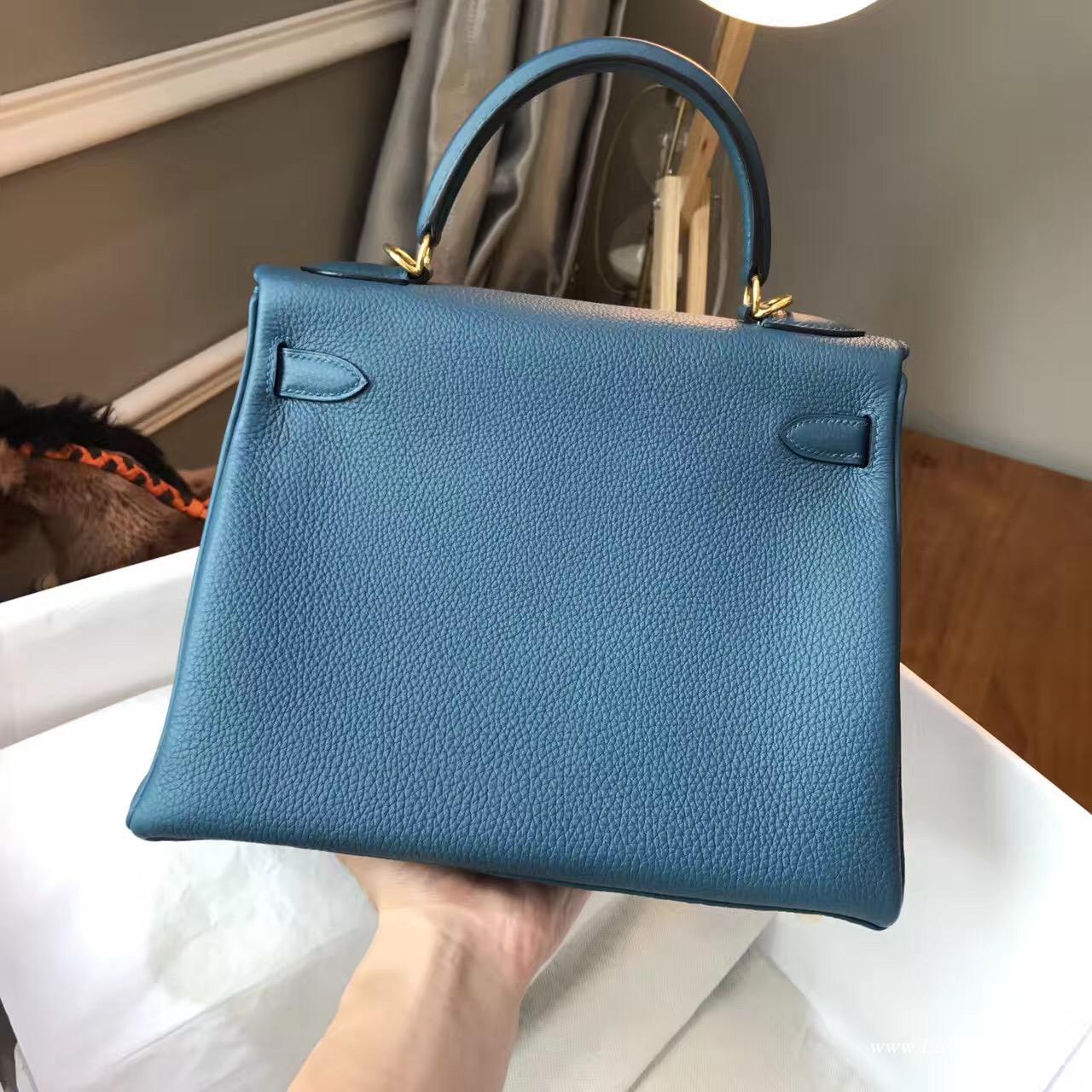 愛馬仕Hermes Kelly 28 togo 1P Colvert鴨子藍 藍色中帶綠的顏色