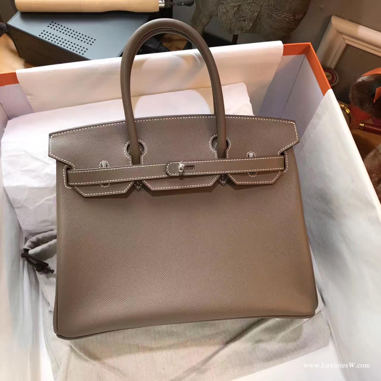 Hermes Birkin 30 Bag ck18 Etoupe Swift Calfskin GHW