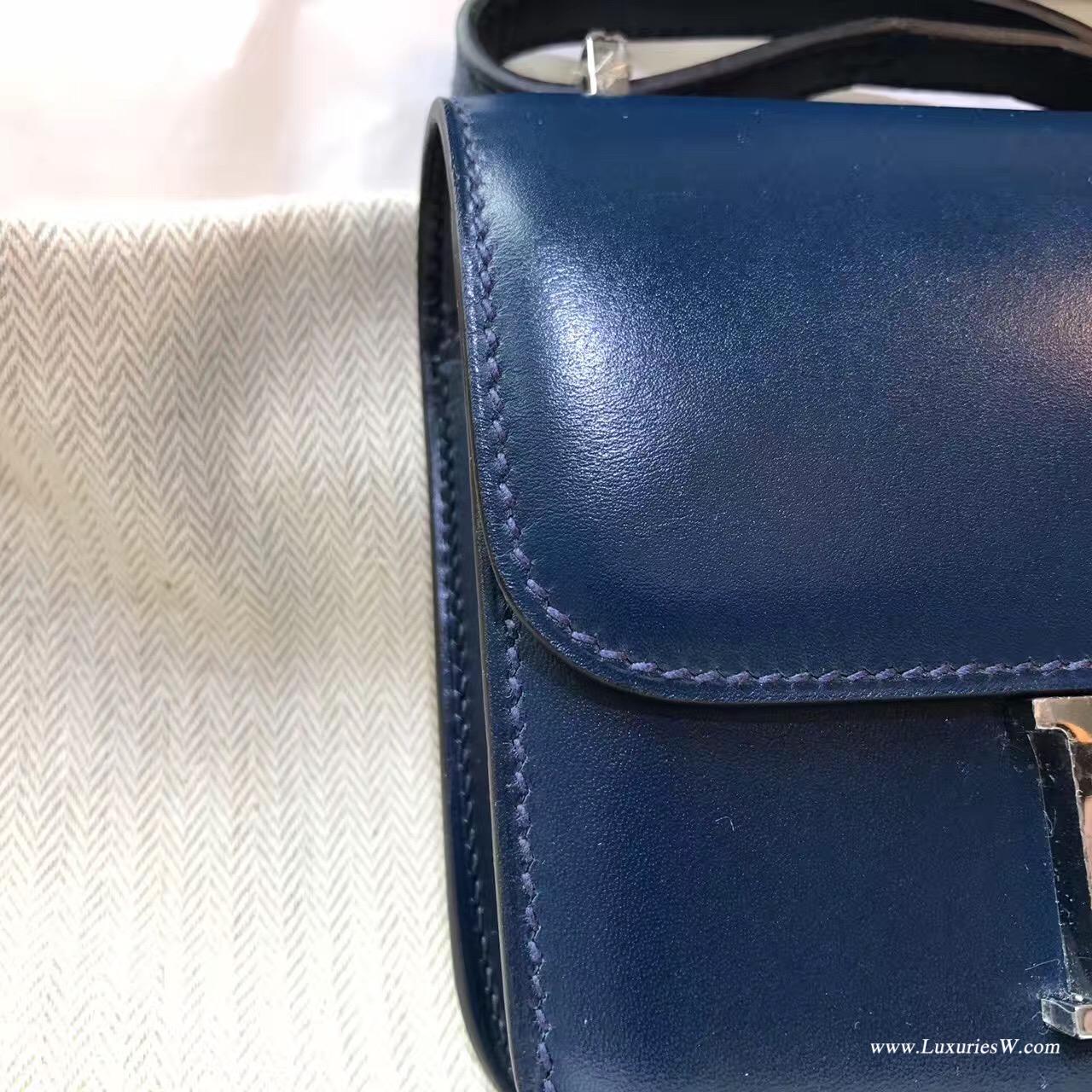 愛馬仕最難買的包袋hermes包包 Constance Box N7 Blue Tempete 14CM 風暴藍色銀扣