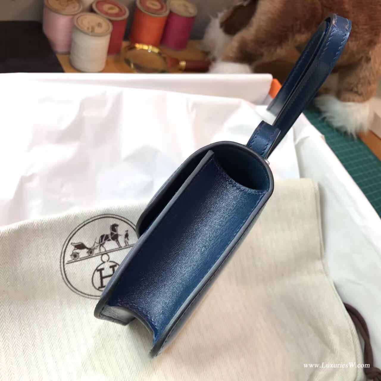 愛馬仕最難買的包袋hermes包包 Constance Box N7 Blue Tempete 14CM 風暴藍色銀扣