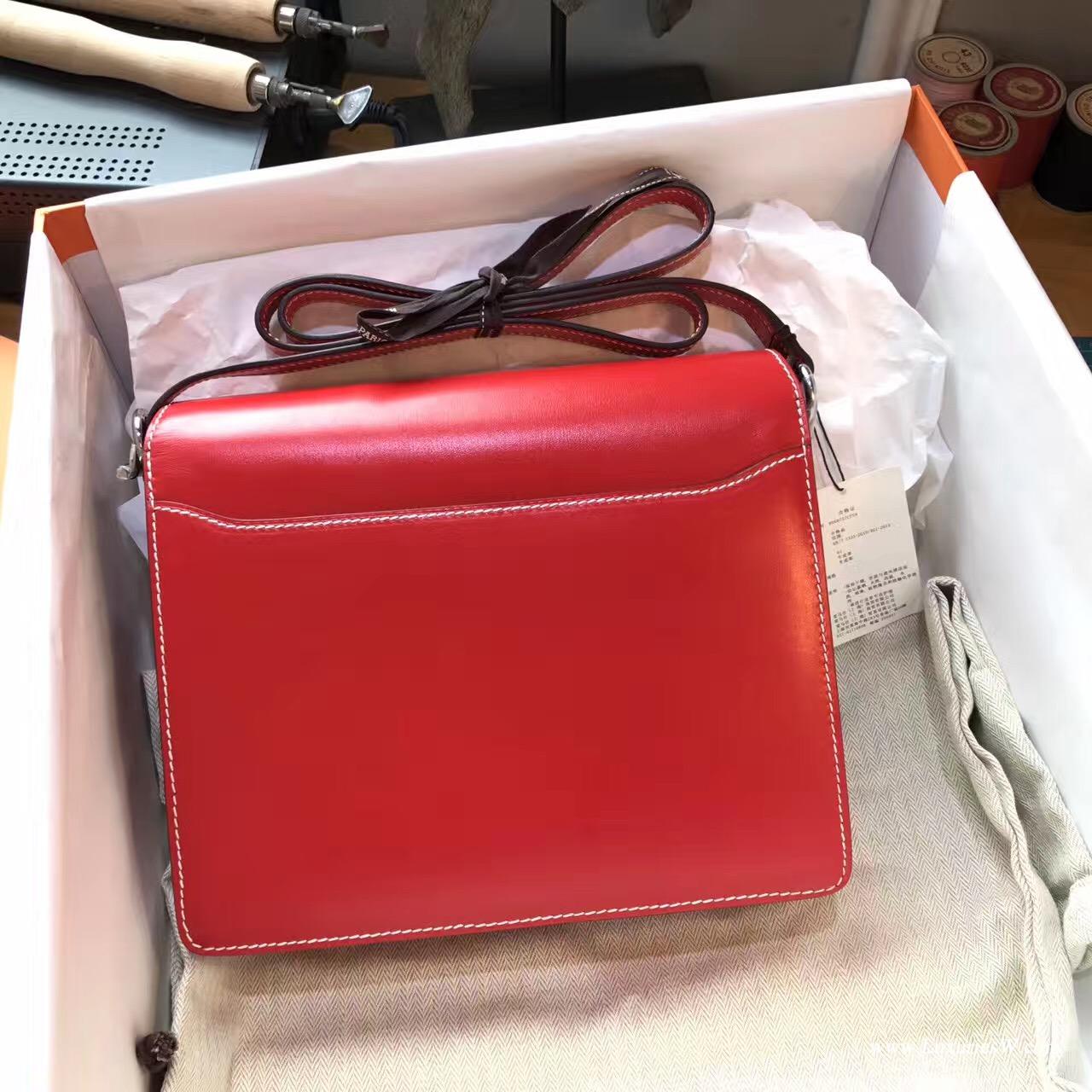 愛馬仕最具線條感的包袋 Hermes Roulis Box S5番茄紅 銀扣 白色線