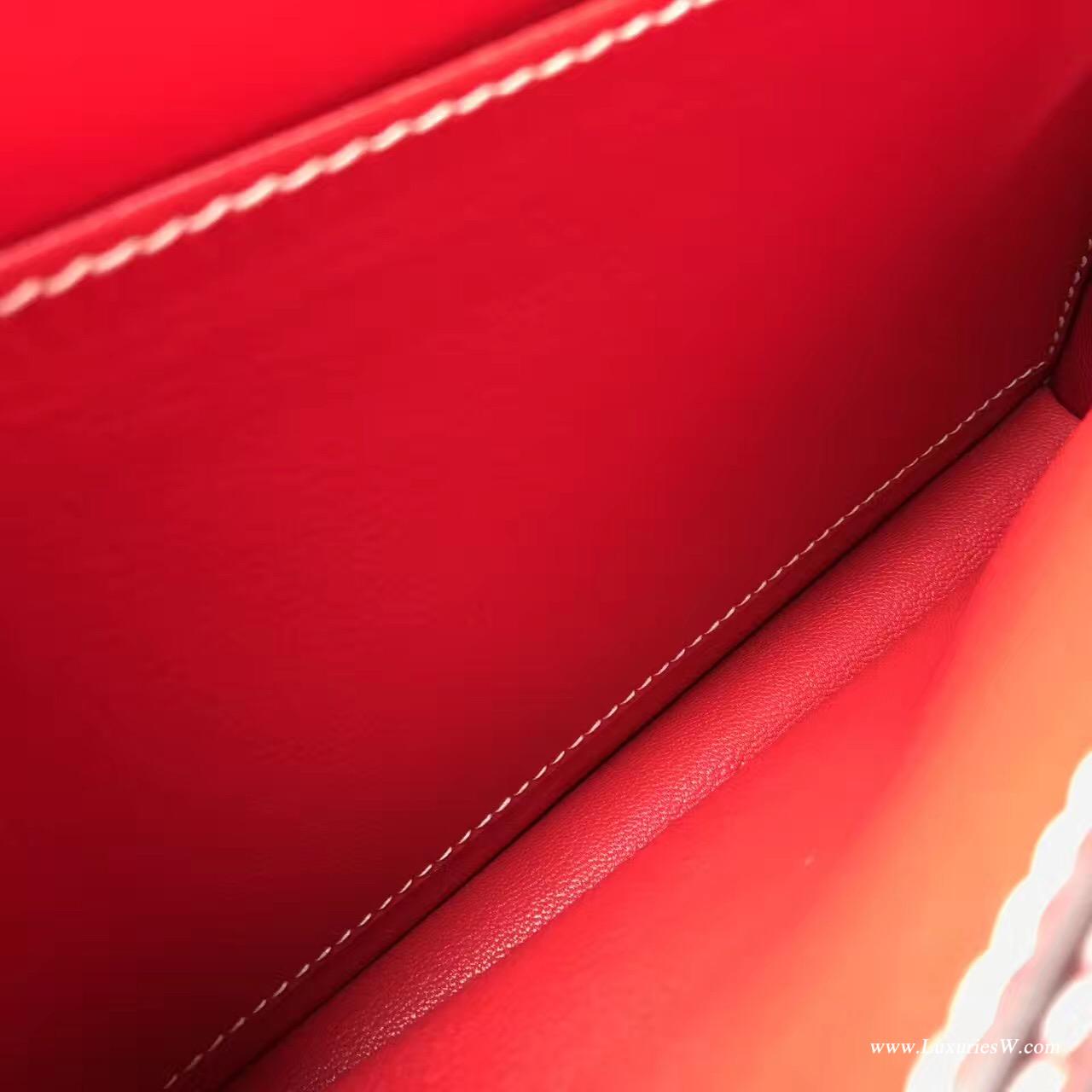 愛馬仕最具線條感的包袋 Hermes Roulis Box S5番茄紅 銀扣 白色線