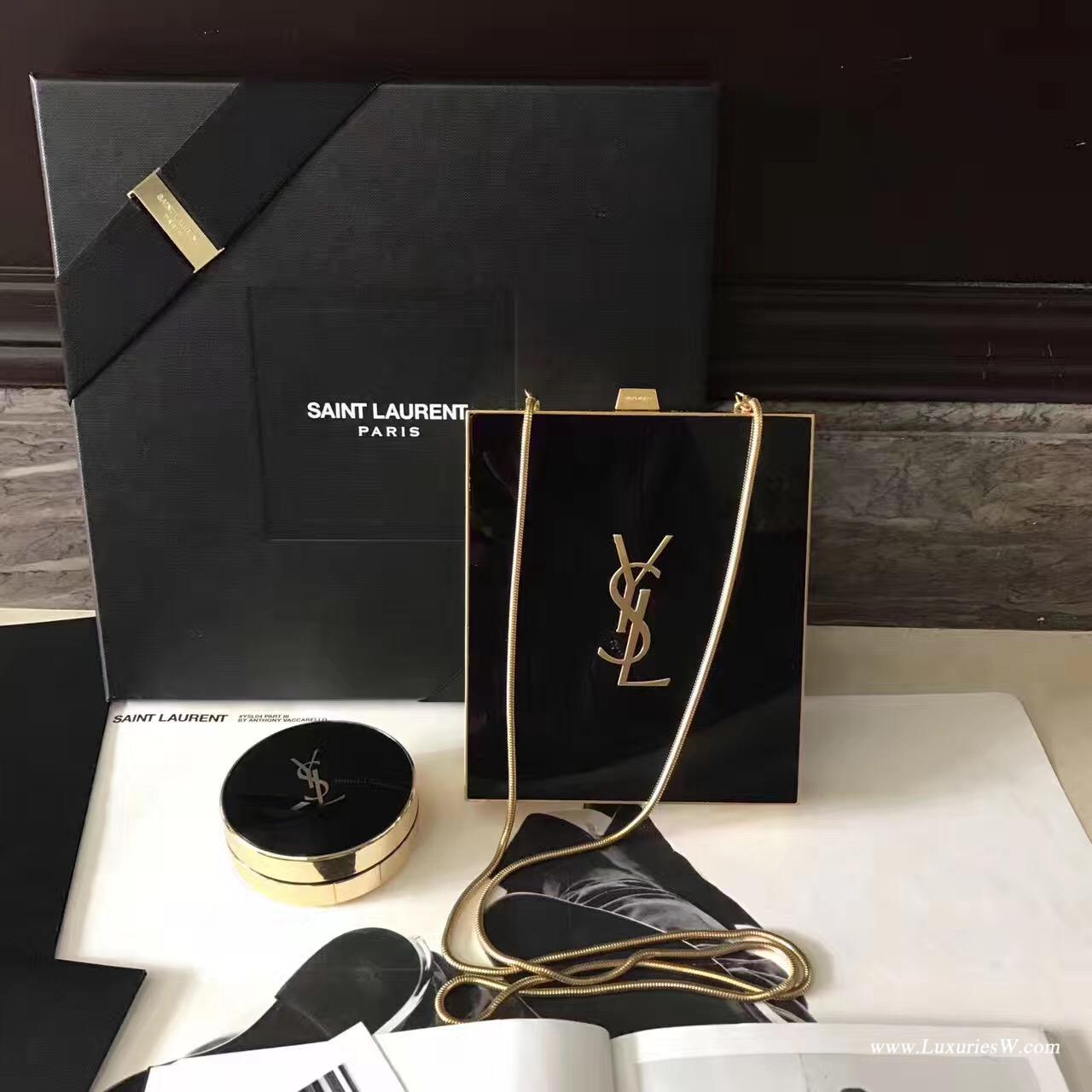 YSL圣罗兰黑色和金色TUXEDO箱形袋SAINT LAURENT有機玻璃和金屬定型箱