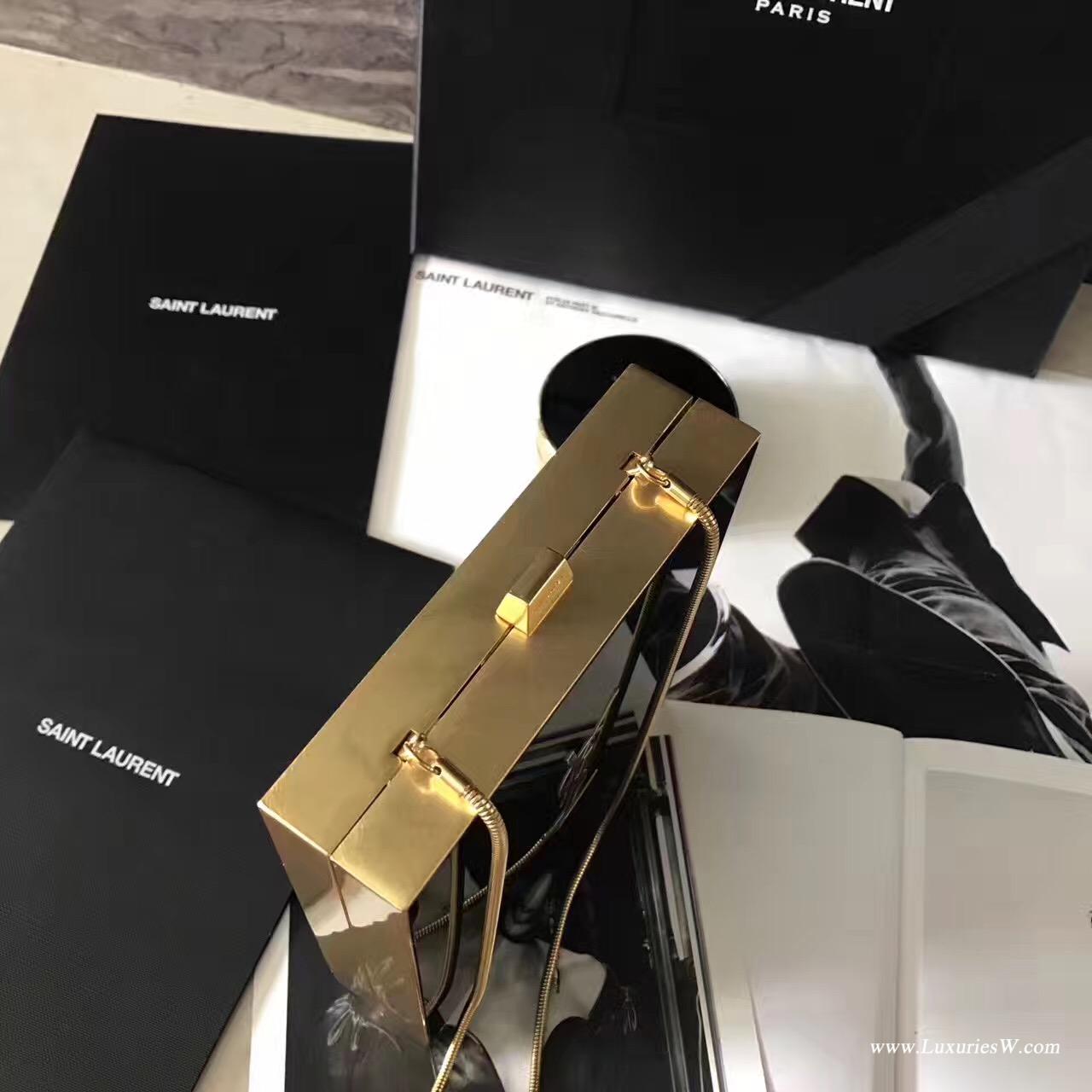YSL圣罗兰黑色和金色TUXEDO箱形袋SAINT LAURENT有機玻璃和金屬定型箱