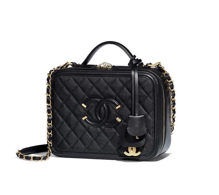 Chanel 2018春夏系列黑色 顆粒壓花小牛皮化妝包 Vanity case Bag
