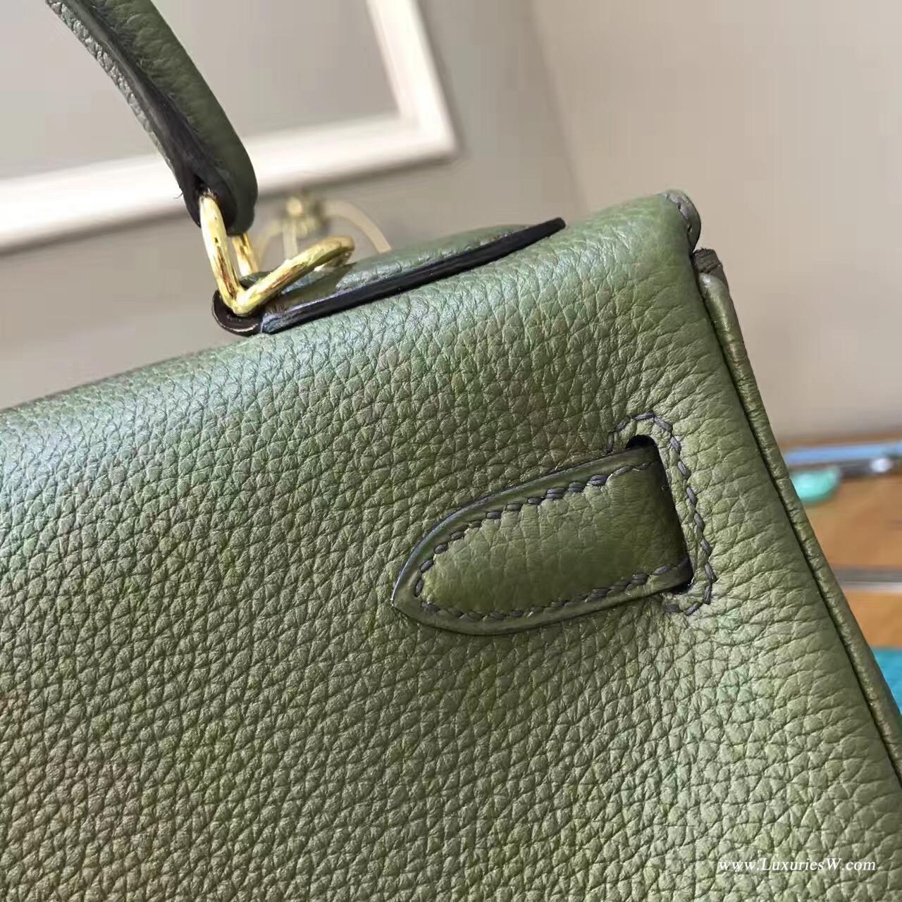 愛馬仕純手縫Hermes Kelly 28 togo V6 Canopee 叢林綠 軍綠色金扣