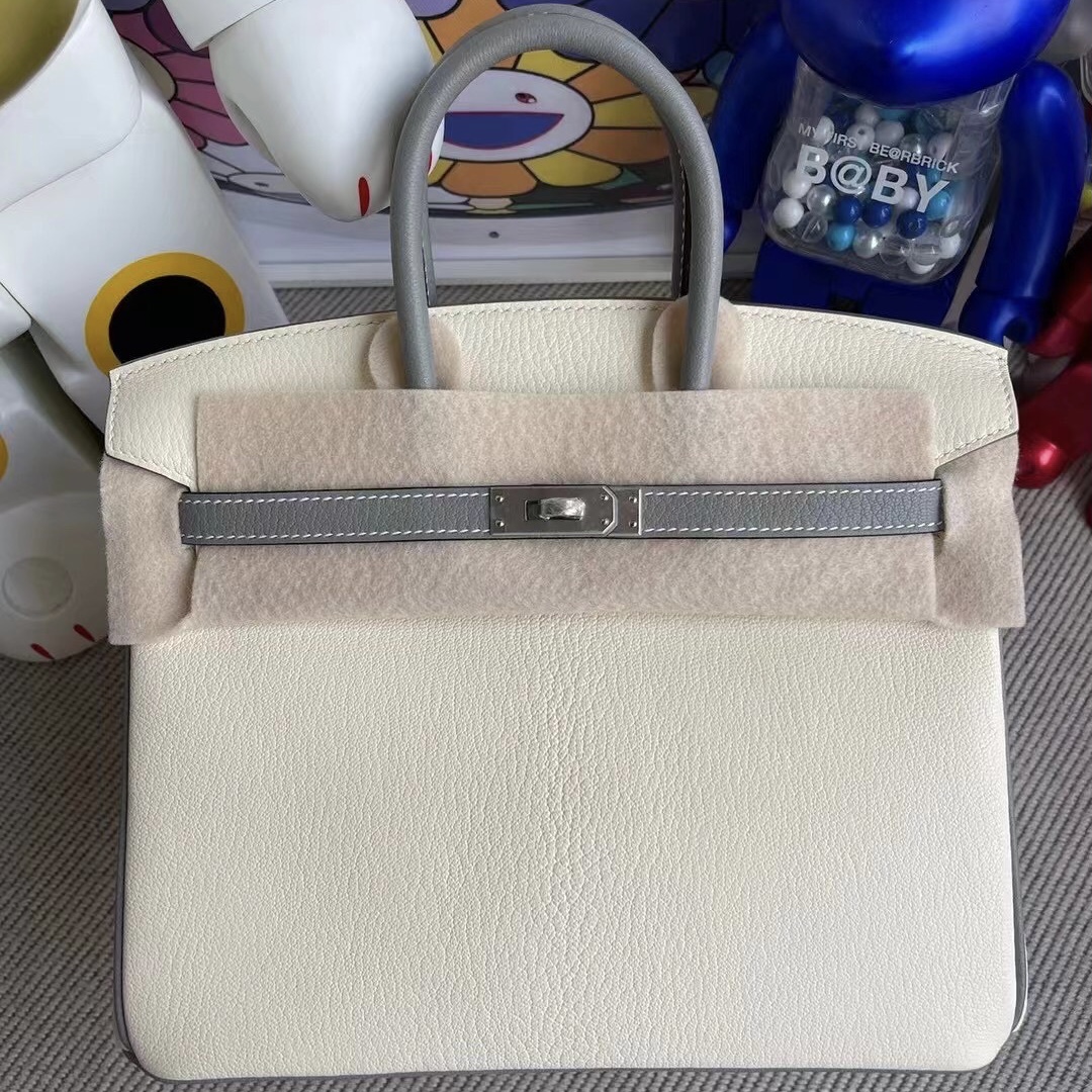 Hermes Birkin 25cm HSS 山羊皮 10 Craie 奶昔白 4Z 海鷗灰 Girls Mouette 磨砂銀扣