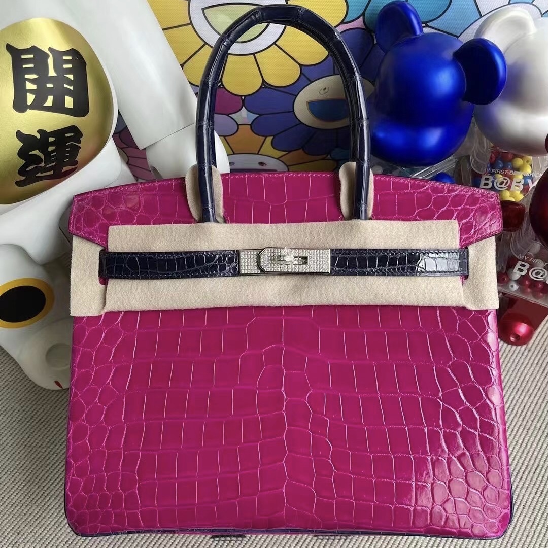 Hermes Birkin 30 Nilo Crocodile J5 Rose Sheheraradez 73 Blue sapphire 鉆扣