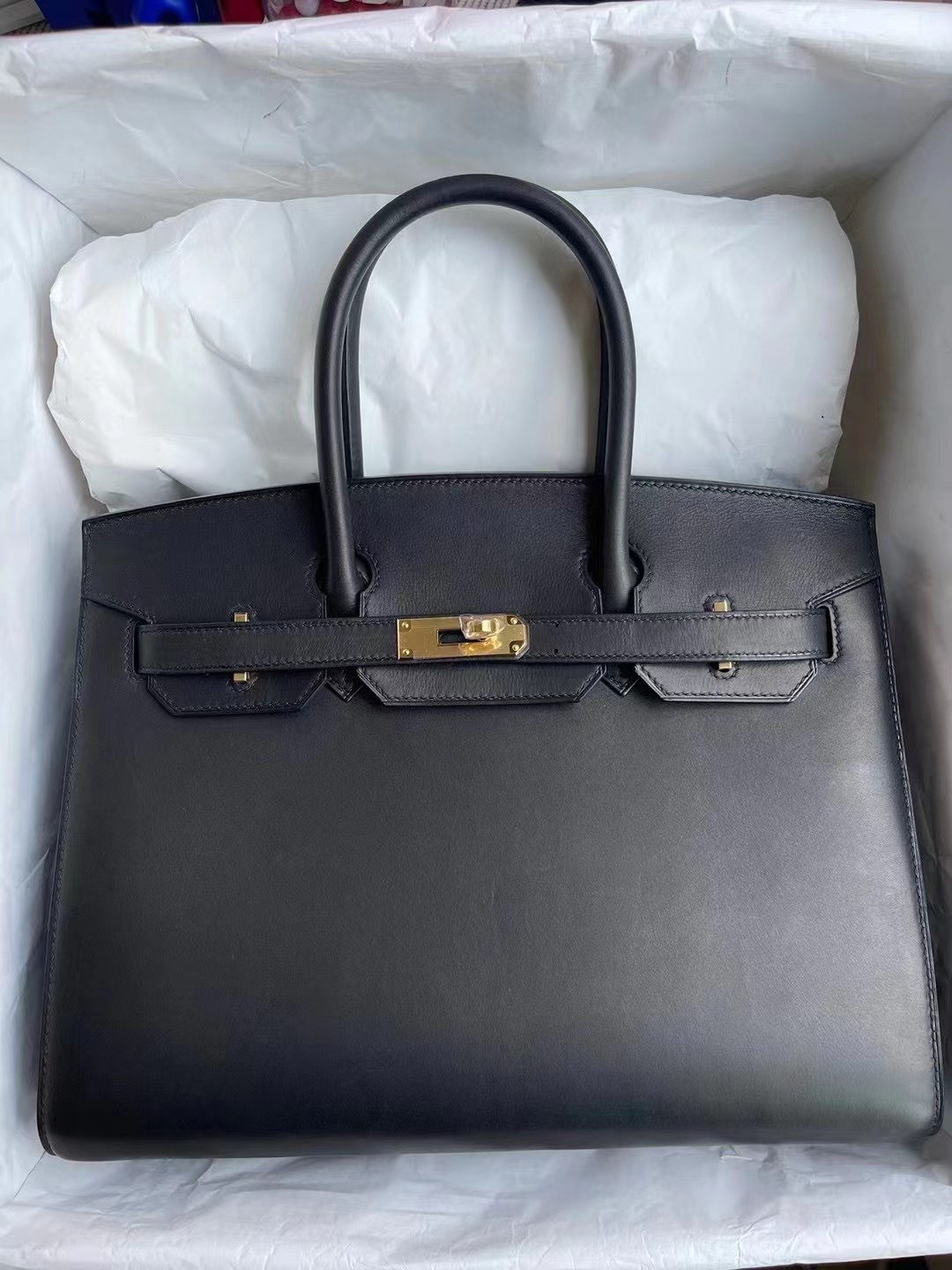 Hermes Birkin 30cm Sellier 外縫 Barenia Natural 馬鞍皮 89 Noir 黑色 金扣