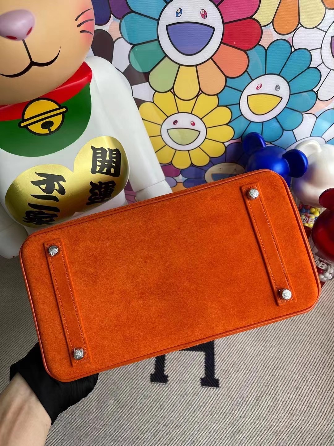 Hermes Birkin 30 Doblis Suede麂皮絨面小山羊皮 拼 box  93 Orange 橙色 銀扣