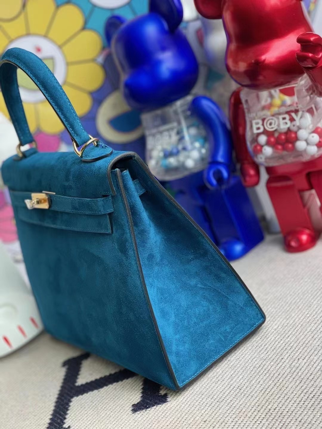 愛馬仕凱莉包 Hermes Kelly 25 Doblis Suede 麂皮絨面 7W 伊茲密爾藍 Blue Izmir 金扣