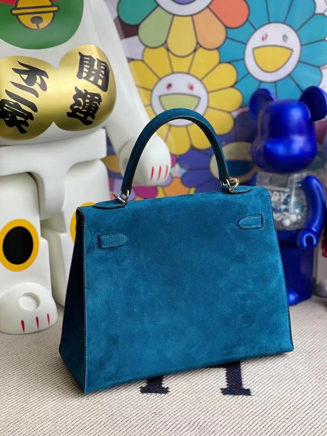 愛馬仕凱莉包 Hermes Kelly 25 Doblis Suede 麂皮絨面 7W 伊茲密爾藍 Blue Izmir 金扣