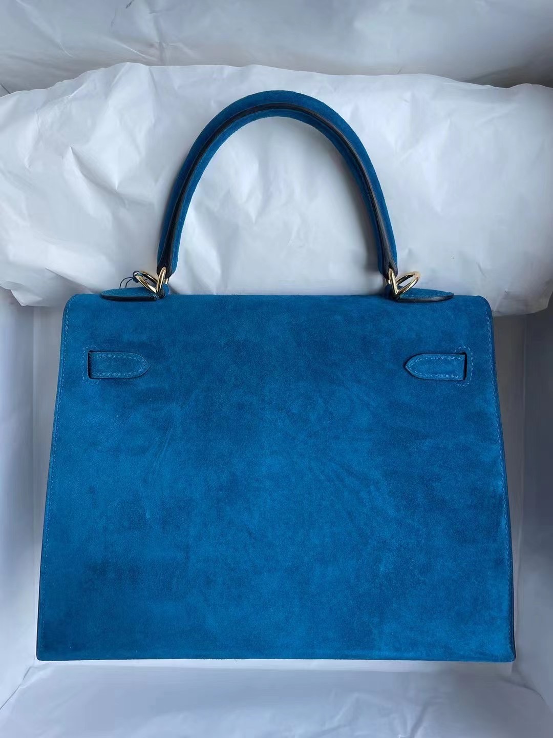 愛馬仕凱莉包 Hermes Kelly 25 Doblis Suede 麂皮絨面 7W 伊茲密爾藍 Blue Izmir 金扣