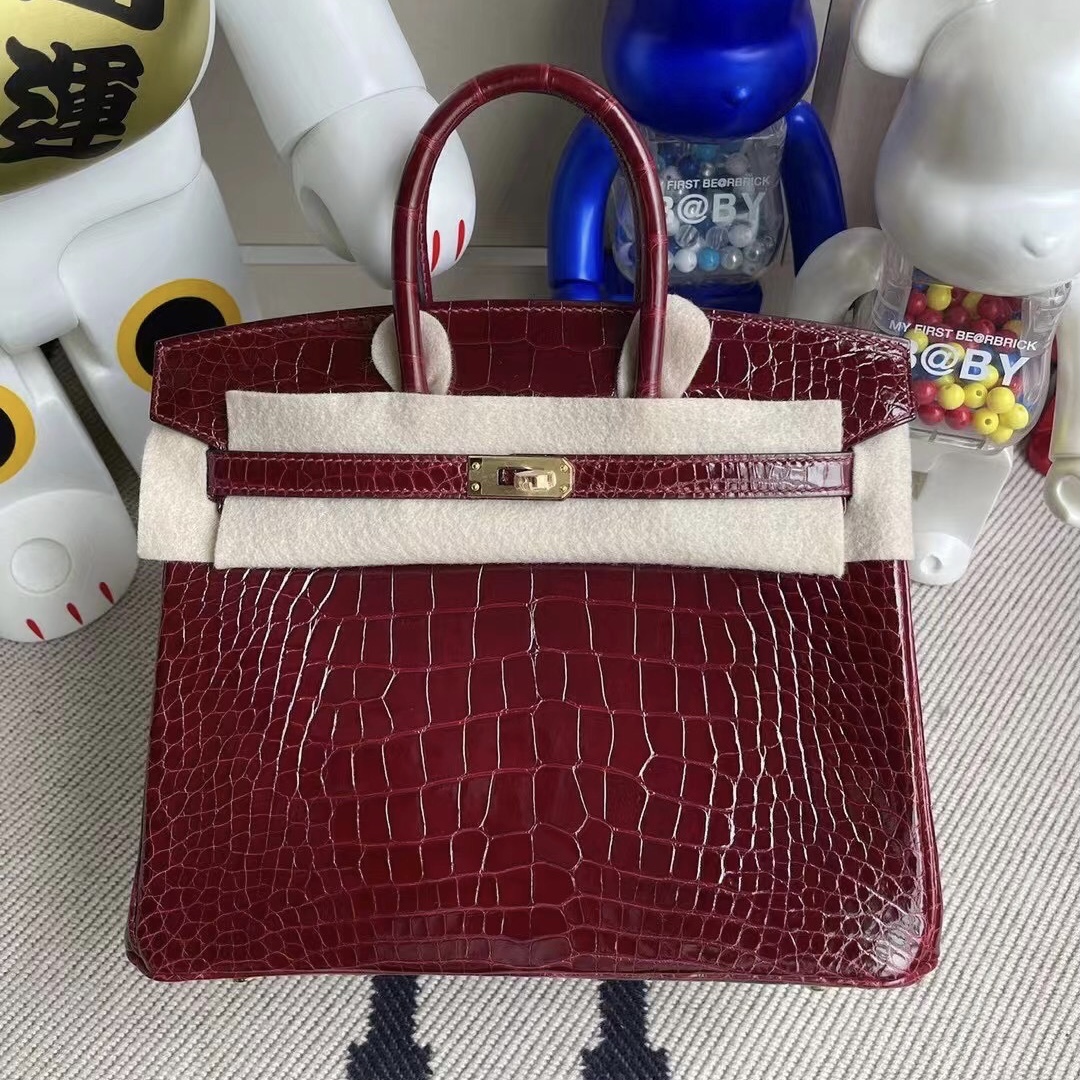 Hong Kong Hermes Birkin 25cm 57 Bordeaux 波爾多酒紅 美洲鱷魚 金扣