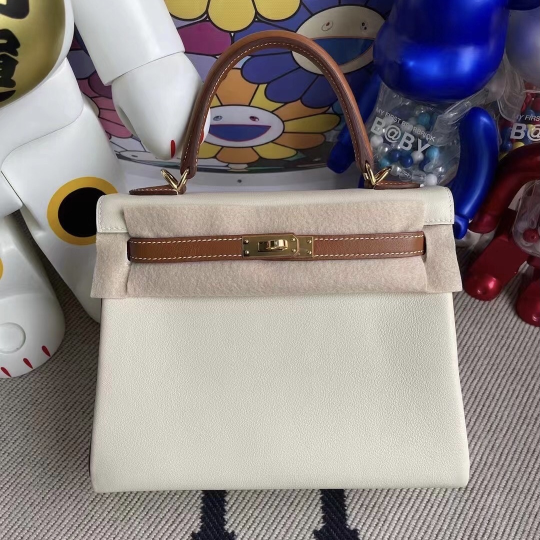 臺灣桃園市平鎮區 Hermes Kelly 25cm HSS Swift 10 Craie 奶昔白 37 Gold 金棕色