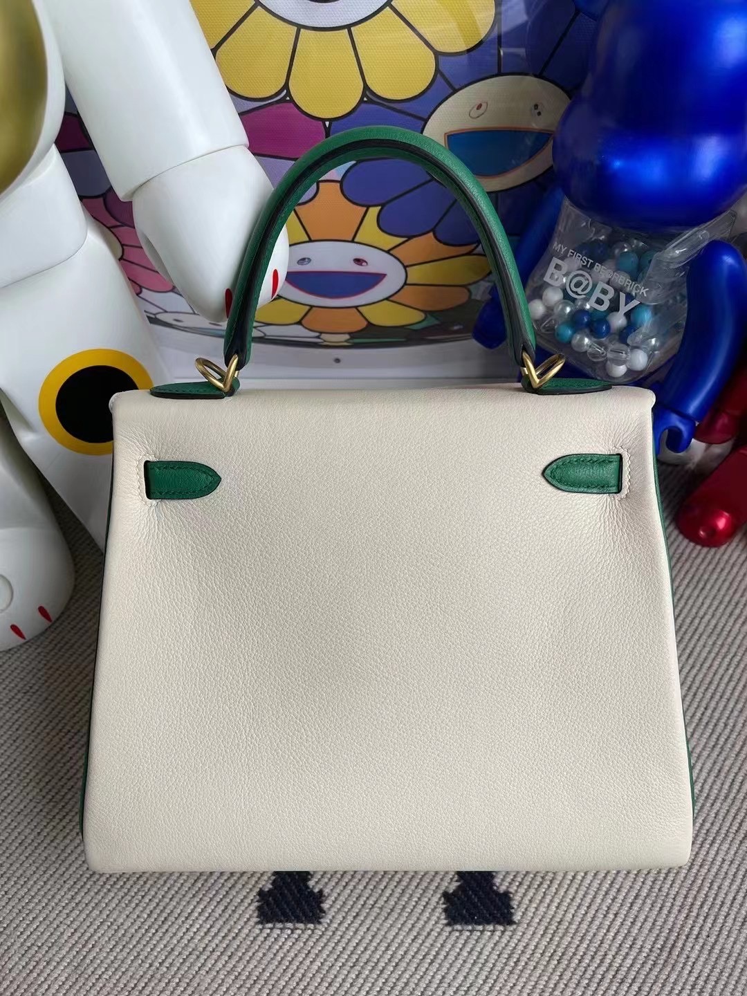 臺灣桃園市桃園區 Hermes Kelly 25 HSS Everycolor 10 Craie 奶昔白 U4絲絨綠磨砂金扣