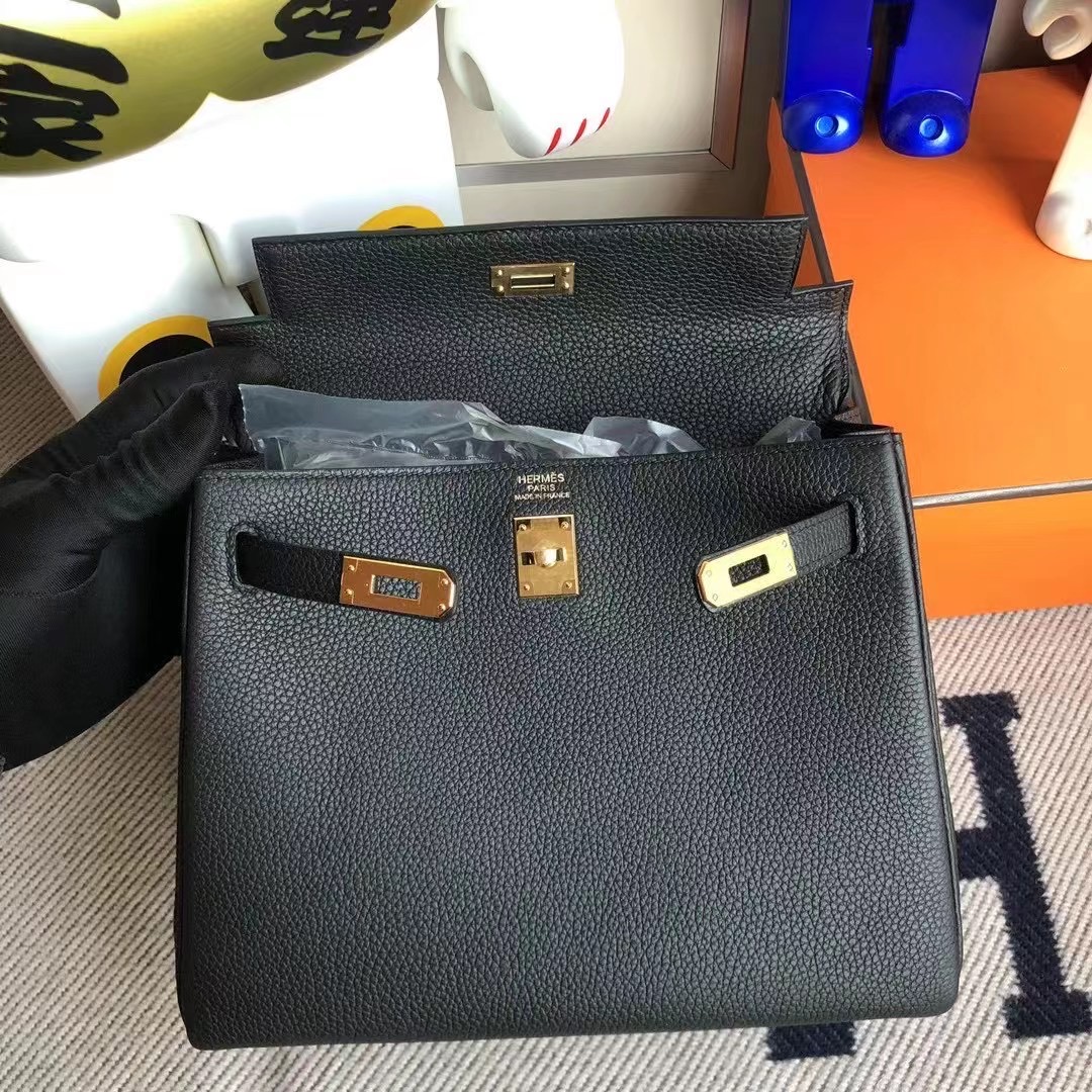 臺灣新竹市 Hermes Kelly 25cm Togo leather 89 Noir 黑色 金扣