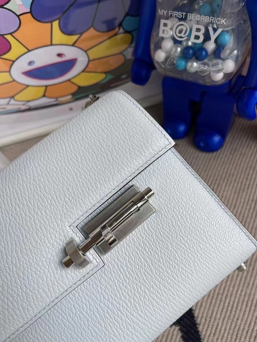 Hermes Verrou Mini Chevre Mysore 山羊皮 T0 Blue Brume 霧藍色 銀扣