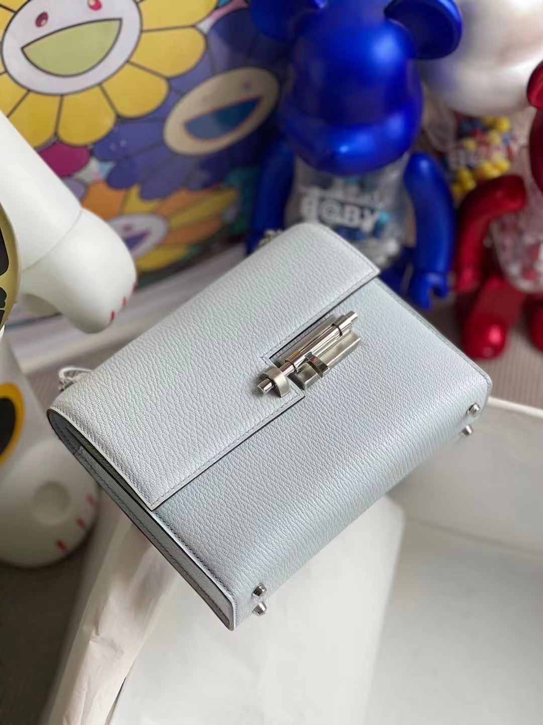 Hermes Verrou Mini Chevre Mysore 山羊皮 T0 Blue Brume 霧藍色 銀扣