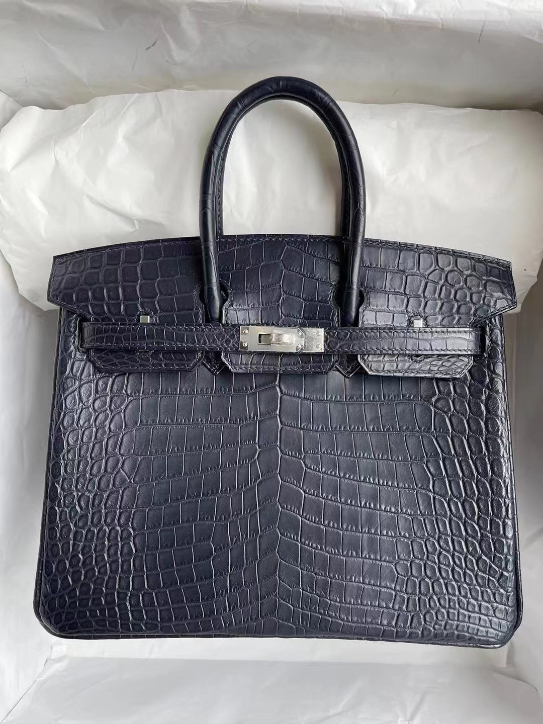 愛馬仕鉑金包25寸專櫃價格 Hermes Birkin 25cm 78 Bleu Marine 靛藍色尼羅鱷魚